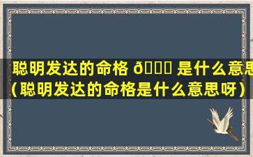 聪明发达的命格 🐕 是什么意思（聪明发达的命格是什么意思呀）